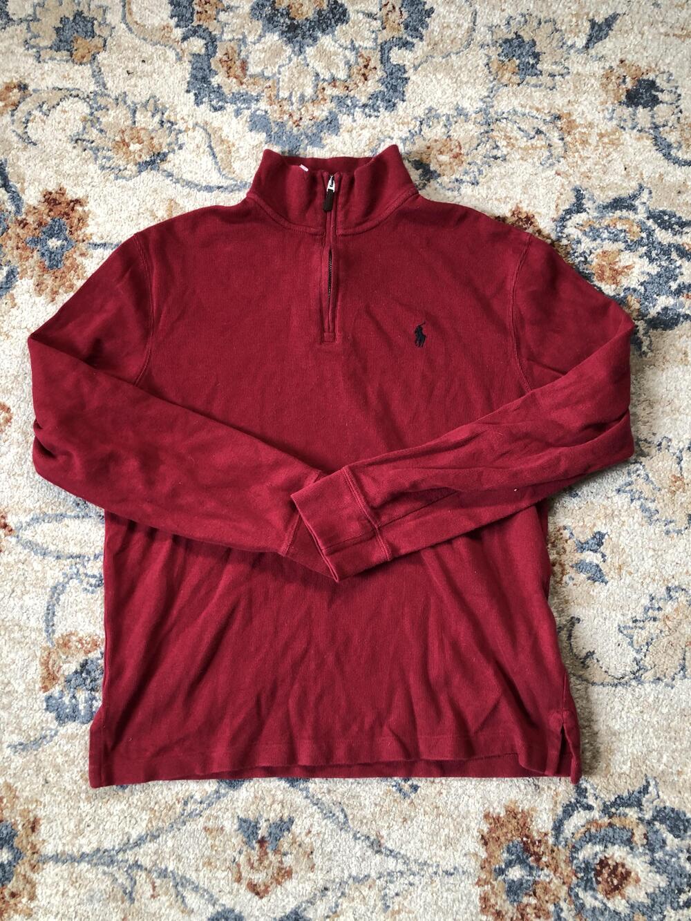 Polo Ralph Lauren Sweater Mens Large Red Estate Rib Quarter Zip Pullover Pony